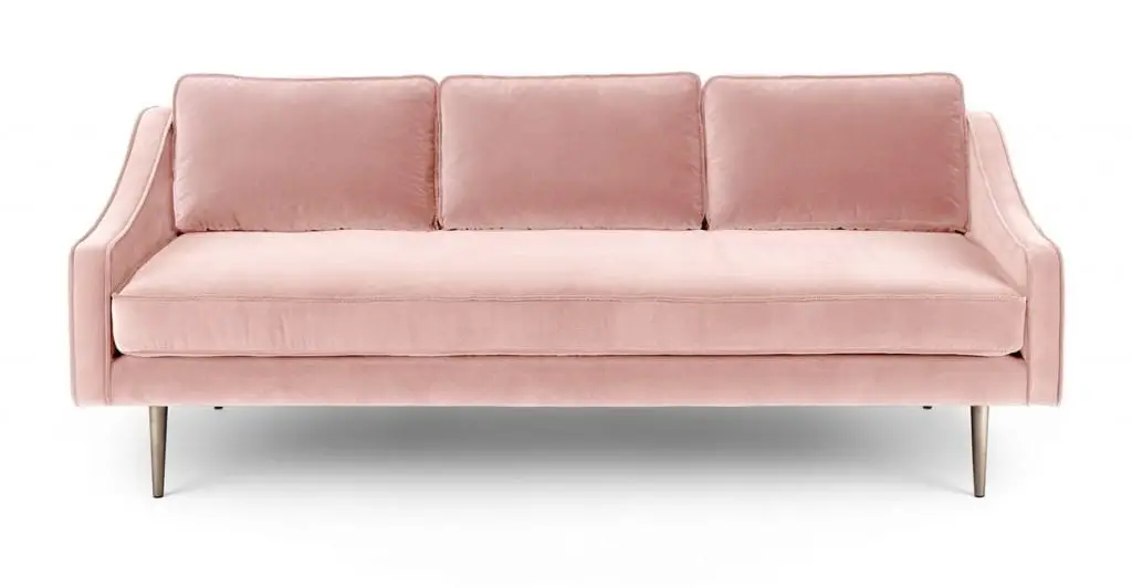 Mirage blush pink velvet modern three seat sofa from Article on Thou Swell